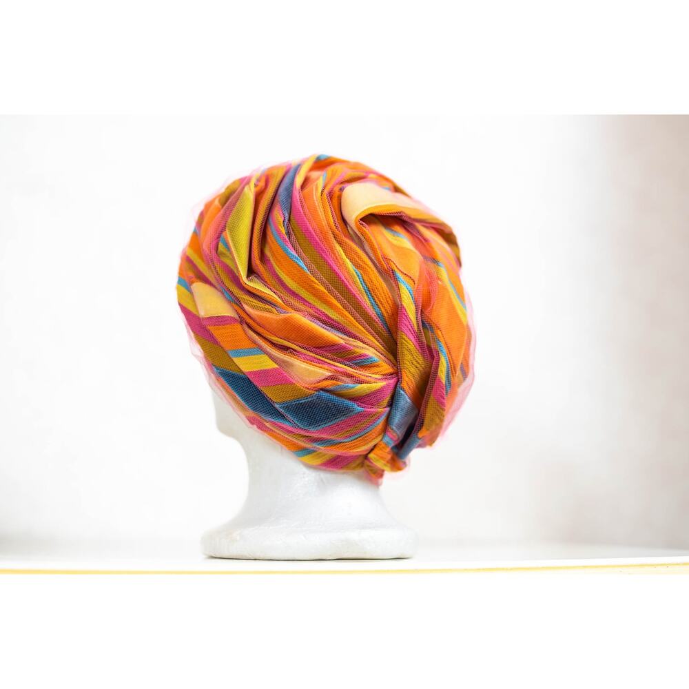 Vintage 60s Bright Colorful Christian Dior Hat, Turban Tulle Chapeaux Cloche - Picture 5 of 12